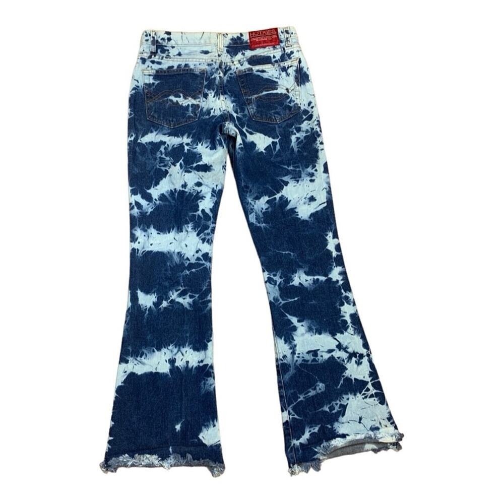 Hot Kiss juniors size 9 tye dye flare jeans boho raw hem 30 waist y2k 90s - Picture 3 of 12